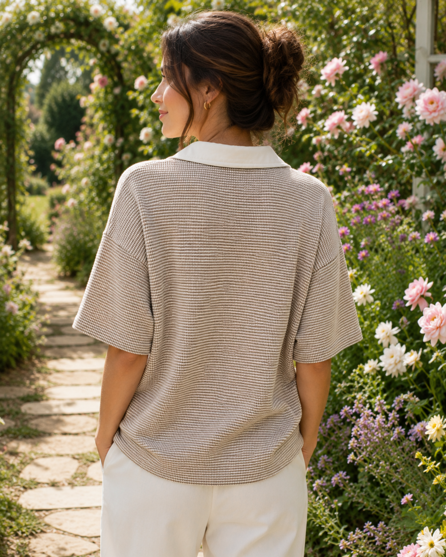 Ivory Drift Waffle Polo | Polo for ladies