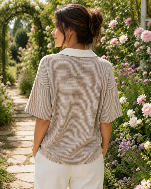 Ivory Drift Waffle Polo | Polo for ladies